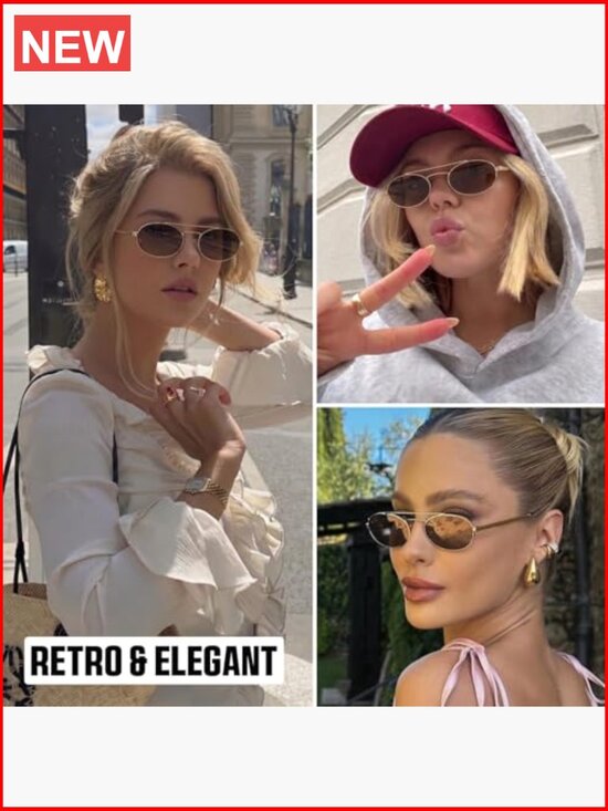 Retro Oval Sunglasses with Double Bridge, UV400 Protection, Metal Frame Small main image 4